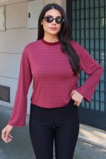 Çizgili Kumaş Basic Bluz - Görsel 12