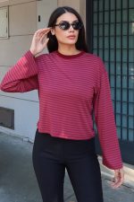 Çizgili Kumaş Basic Bluz - Görsel 13