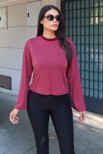 Çizgili Kumaş Basic Bluz - Görsel 2