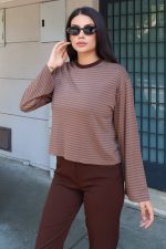 Çizgili Kumaş Basic Bluz - Görsel 17