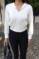 Dalgıç Kumaş Fermuarlı Parmak Geçmeli Belden Oturtmalı Hırka - Görsel 9