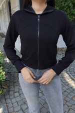 Dalgıç Kumaş Fermuarlı Parmak Geçmeli Belden Oturtmalı Hırka - Görsel 18