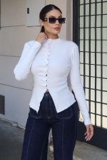 Triko Büzgü Düğmeli Hırka - Görsel 10