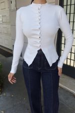 Triko Büzgü Düğmeli Hırka - Görsel 11