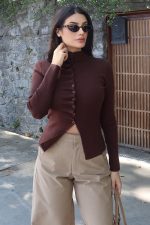 Triko Büzgü Düğmeli Hırka - Görsel 16