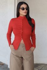 Triko Büzgü Düğmeli Hırka - Görsel 18