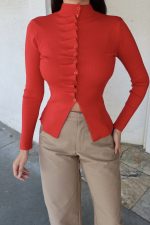 Triko Büzgü Düğmeli Hırka - Görsel 23