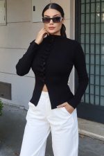 Triko Büzgü Düğmeli Hırka - Görsel 38