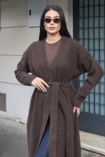 Triko Kuşaklı Uzun Hırka - Görsel 14
