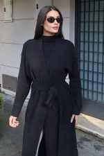 Triko Kuşaklı Uzun Hırka - Görsel 17