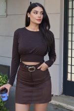 Çizgili Kumaş Belden Oturtmalı Crop - Görsel 6