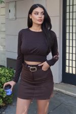 Çizgili Kumaş Belden Oturtmalı Crop - Görsel 8
