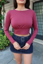 Çizgili Kumaş Belden Oturtmalı Crop - Görsel 14