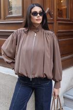 Linda Twill Kumaş Çift Fermuarlı Astarlı Ceket - Görsel 15