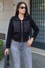 Oysho Kumaş Nakışlı Fermuarlı Hırka - Görsel 3