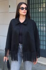 Süet Kumaş Püsküllü Pelerin - Görsel 24