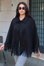 Süet Kumaş Püsküllü Pelerin - Görsel 25