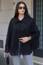 Süet Kumaş Püsküllü Pelerin - Görsel 29