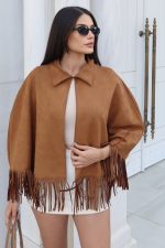 Süet Kumaş Püsküllü Pelerin - Görsel 30