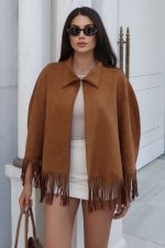 Süet Kumaş Püsküllü Pelerin - Görsel 34