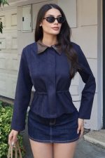 Süet Kumaş Deri Yaka Ceket - Görsel 20