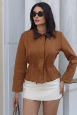 Süet Kumaş Deri Yaka Ceket - Görsel 32