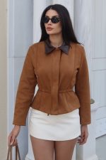 Süet Kumaş Deri Yaka Ceket - Görsel 33