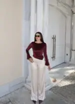 Toptan Kadife Kumaş Drapeli İspanyol Kol Bluz 2759 - Kechi Woman