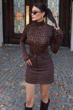 Leopar Desenli Damla Yaka Balıkçı Bluz - Görsel 6