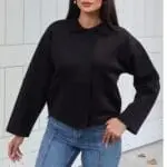 Toptan Scuba Kumaş Polo Yaka Düğmeli Hırka 3058 Siyah - Kechi Woman