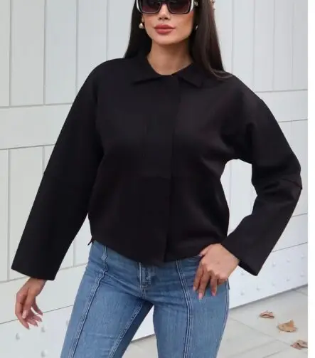 Toptan Scuba Kumaş Polo Yaka Düğmeli Hırka 3058 Siyah - Kechi Woman