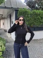 Toptan Triko Çift Fermuarlı Dik Yaka Hırka 3072 - Kechi Woman