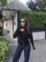Triko Çift Fermuarlı Dik Yaka Hırka - Görsel 11