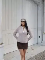 Toptan Fitilli Triko Düğmeli Kontrast Biyeli Kazak 3094 - Kechi Woman