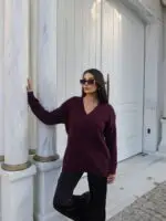 Toptan V Yaka Oversize Triko Kazak 3096 - Kechi Woman