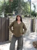 Toptan V Yaka Oversize Triko Kazak 3096 - Kechi Woman