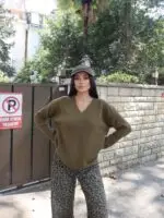 Toptan V Yaka Oversize Triko Kazak 3096 - Kechi Woman