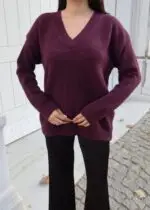 Toptan V Yaka Oversize Triko Kazak 3096 - Kechi Woman