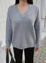 Toptan V Yaka Oversize Triko Kazak 3096 - Kechi Woman
