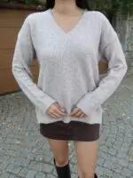 Toptan V Yaka Oversize Triko Kazak 3096 - Kechi Woman