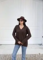 Toptan V Yaka Oversize Triko Kazak 3096 - Kechi Woman