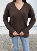 Toptan V Yaka Oversize Triko Kazak 3096 - Kechi Woman