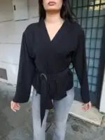 Toptan Linda Twill Kumaş Kuşaklı Aksesuarlı Ceket 3109 - Kechi Woman