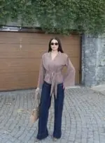 Toptan Linda Twill Kumaş Kuşaklı Aksesuarlı Ceket 3109 - Kechi Woman