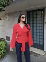 Toptan Linda Twill Kumaş Kuşaklı Aksesuarlı Ceket 3109 - Kechi Woman