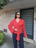 Toptan Linda Twill Kumaş Kuşaklı Aksesuarlı Ceket 3109 - Kechi Woman