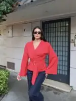 Toptan Linda Twill Kumaş Kuşaklı Aksesuarlı Ceket 3109 - Kechi Woman