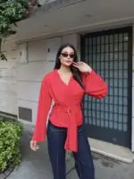 Toptan Linda Twill Kumaş Kuşaklı Aksesuarlı Ceket 3109 - Kechi Woman