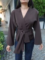 Toptan Linda Twill Kumaş Kuşaklı Aksesuarlı Ceket 3109 - Kechi Woman