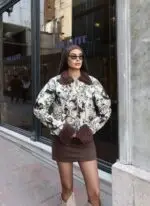 Toptan Desenli Yaka Kürklü Ceket 3132 - Kechi Woman